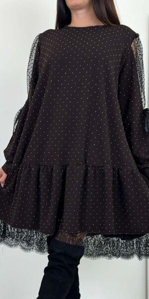 SUKIENKA GREMI siateczkowe rękawki W CEKINY czekolada