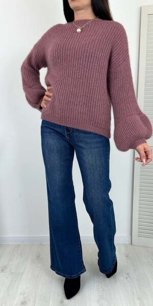 SOFT SWETER rękawy bufka-dzwonek jagodowy