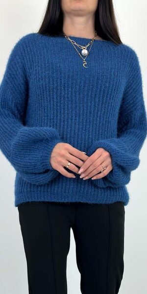 SOFT SWETER rękawy bufka-dzwonek jeansowy