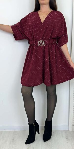 KOMBINEZON PERŁA w drobne cekiny z paskiem bordo