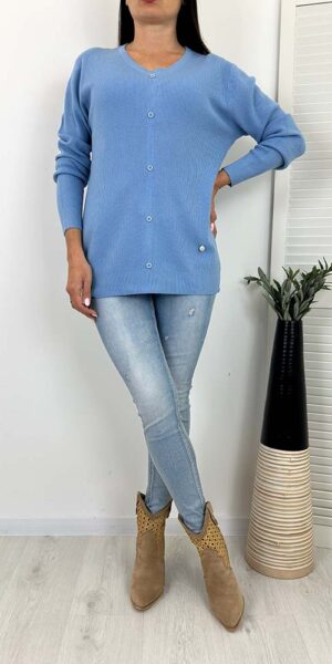 SWETER DIANA ozdobne guziki jeansowy