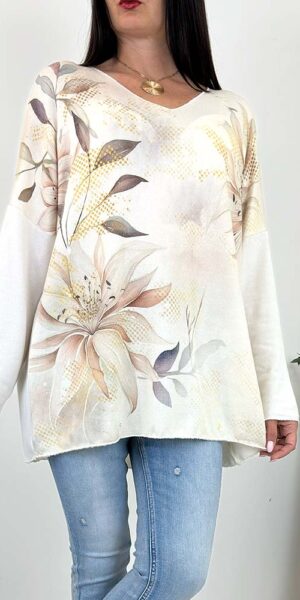 SWETEREK SANDRA w kwiaty beżowy plus size
