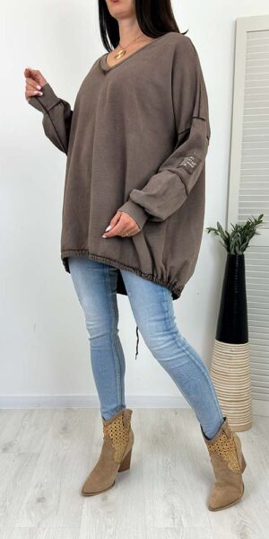 BLUZA TAURUS premium bawełniana asymetryczna brązowa