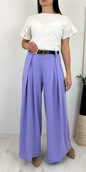 SZWEDY SPODNIE SZEROKIE z paskiem fiolet