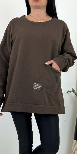 BLUZA BARTON premium bawełniana z naszywka czekolada