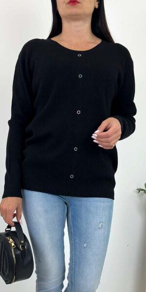 SWETER DIANA ozdobne guziki czarny