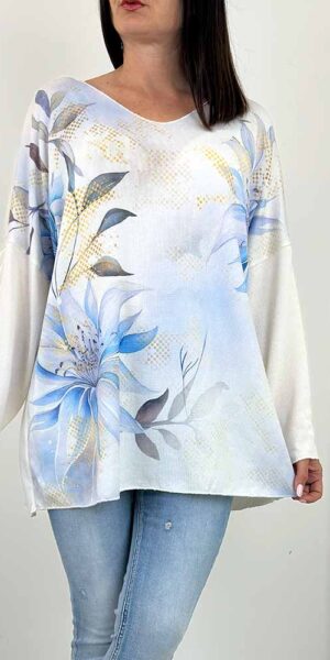 SWETEREK SANDRA w kwiaty niebieski plus size