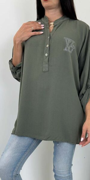 KARGO  KOSZULA BLUZKA LEJĄCA plus size khaki