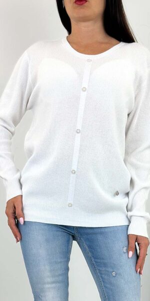 SWETER DIANA ozdobne guziki biały