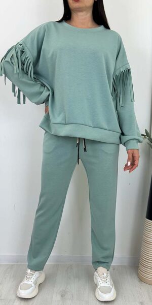 KOMPLET ARGO frędzle masełko miętowy