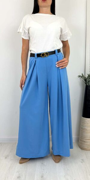 SZWEDY SPODNIE SZEROKIE z paskiem niebieskie