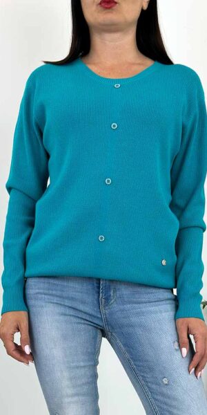 SWETER DIANA ozdobne guziki turkus