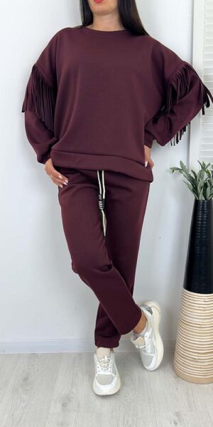 KOMPLET ARGO frędzle masełko bordo