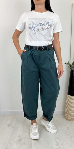 BENDI spodnie typu balloon butelkowa zieleń