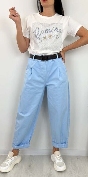 BENDI spodnie typu balloon błękitne