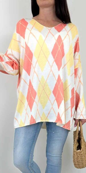 SWETEREK ROMBY wzory orange duży rozmiar