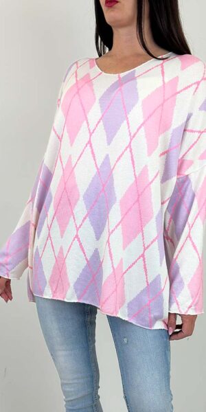 BLUZKA sweterek ROMBY wzory fiolet duży rozmiar
