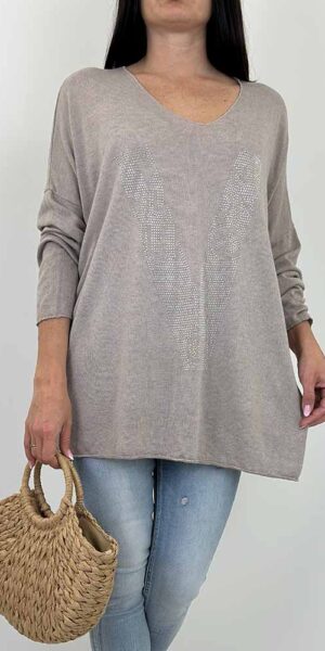 BLUZKA sweterek  WIKI cekiny beżowy duży rozmiar