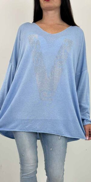 BLUZKA sweterek  WIKI cekiny niebieski duży rozmiar