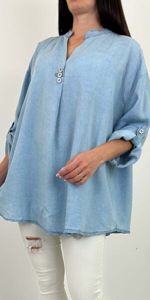 SARA BLUZKA jeansowa rozkloszowana jasny jeans