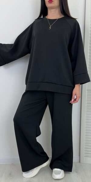 KOMPLET ERIKO SPODNIE I BLUZA masełko czarny