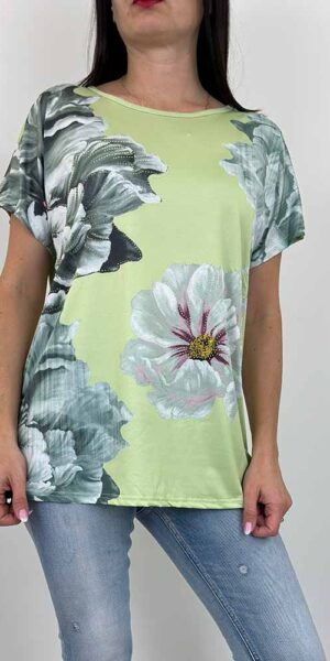 BLUZKA MARIA limonka wzory KWIATY