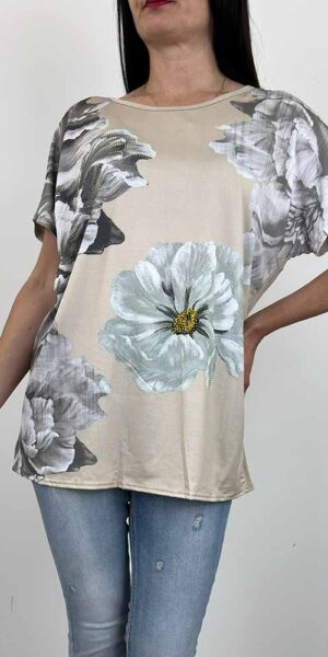 BLUZKA MARIA beżowa wzory KWIATY