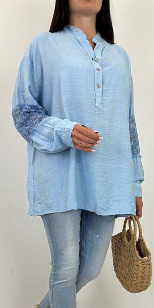 KAJA KOSZULA BAWEŁNIANA Z KORONKĄ niebieska