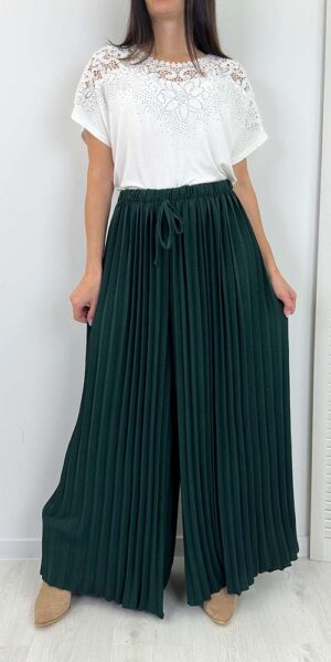PALAZZO SPODNIE szerokie plisowane plus size zielone