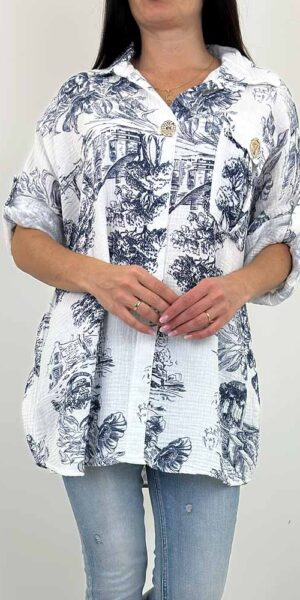 KOSZULA muślinowa GRECJA wzory granatowe