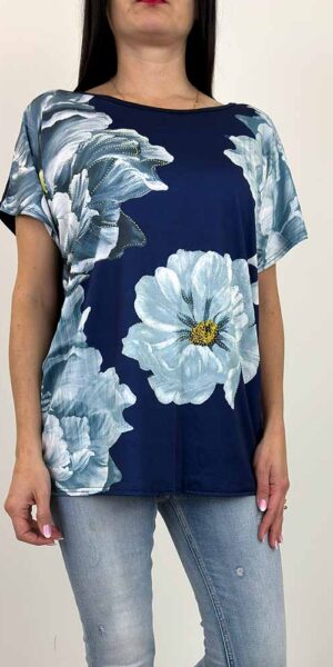 BLUZKA MARIA granat wzory KWIATY