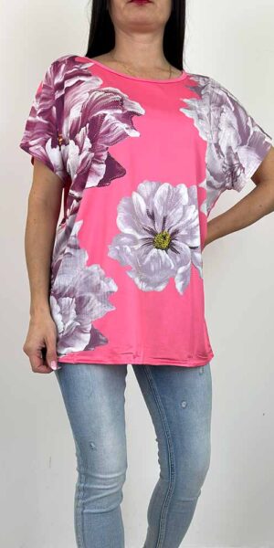 BLUZKA MARIA różowa wzory KWIATY