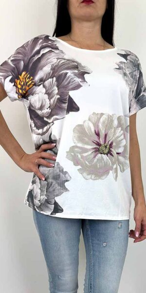 BLUZKA MARIA biała wzory KWIATY