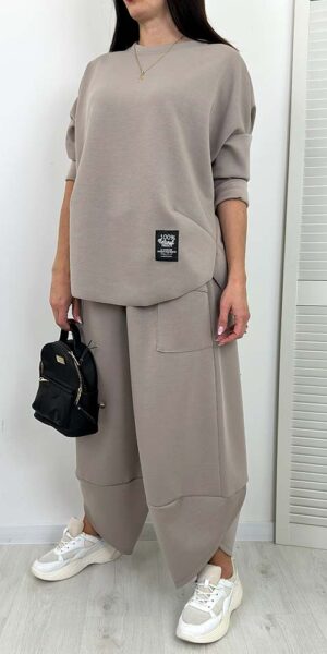 KOMPLET MAJEN SPODNIE I BLUZA fango masełko większy rozmiar