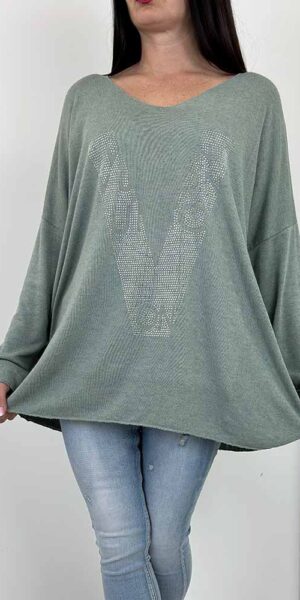 BLUZKA sweterek  WIKI cekiny khaki duży rozmiar