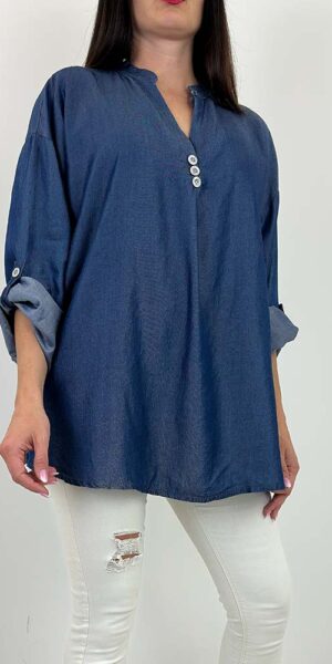 SARA BLUZKA jeansowa rozkloszowana ciemny jeans