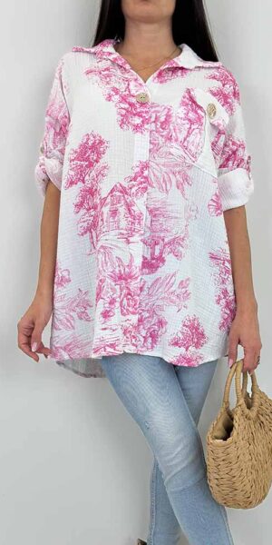 KOSZULA muślinowa GRECJA wzory różowe
