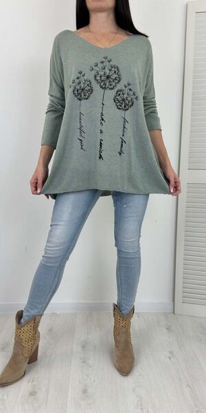 BLUZKA sweterek DIMA cekiny khaki duży rozmiar