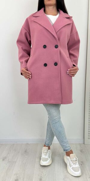 PŁASZCZ BOSTON PUDROWY zapinany na guziki