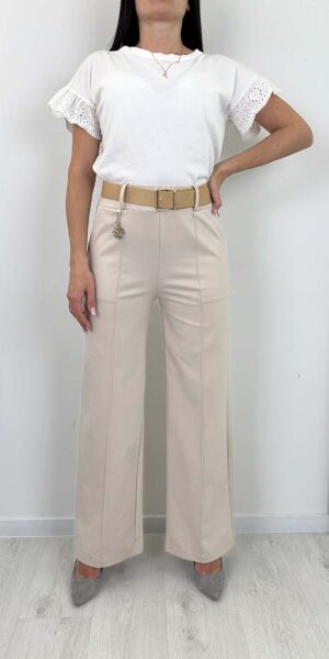 ELSA   SPODNIE SZEROKIE  z paskiem beżowe
