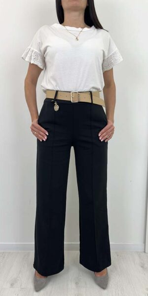 ELSA   SPODNIE SZEROKIE  z paskiem czarne
