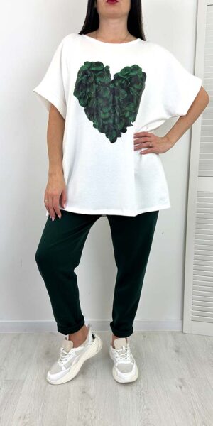 KOMPLET SERCE SPODNIE I BLUZKA  większy rozmiar zieleń