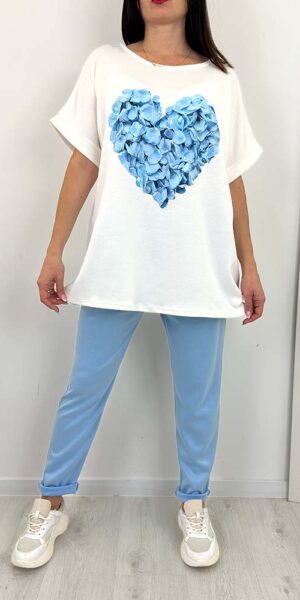 KOMPLET SERCE SPODNIE I BLUZKA  większy rozmiar niebieski