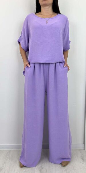 KOMPLET SISI bluzka spodnie lawendowy zestaw