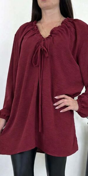 BLUZKA TUNIKA TANIA V DEKOLT bordowa