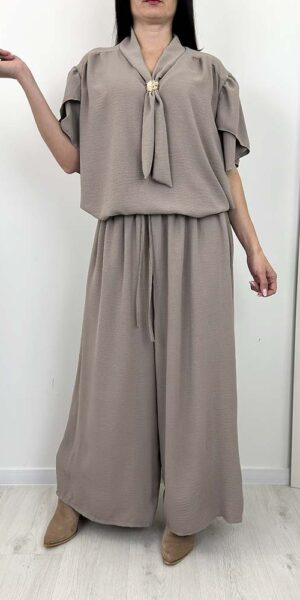 KOMPLET MELANI bluzka spodnie beżowy zestaw