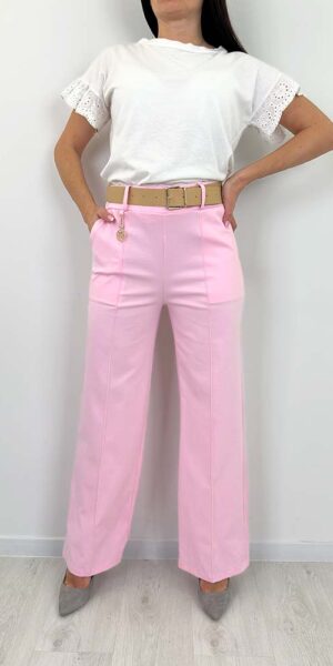 ELSA   SPODNIE SZEROKIE  z paskiem pudrowe