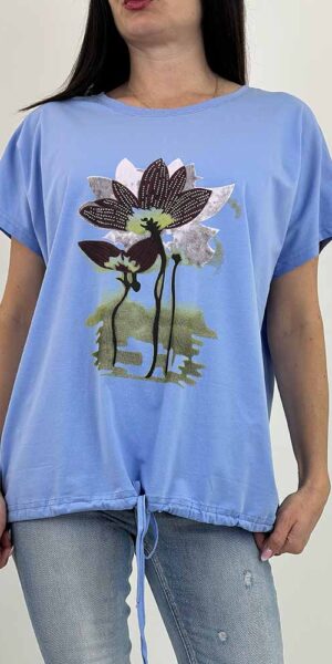 KWIAT   bluzka t-shirt bawełna niebieski