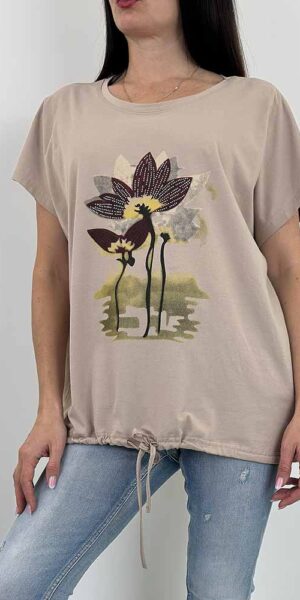 KWIAT   bluzka t-shirt bawełna beżowa