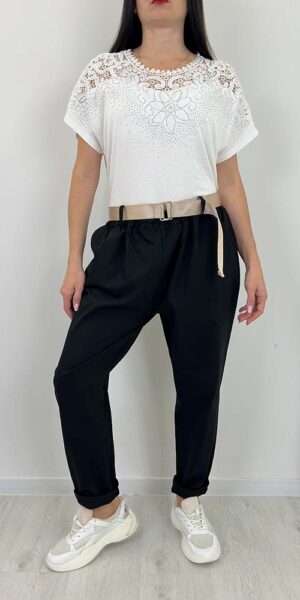 RIBO  spodnie plus szie BOYFRIENDY z paskiem czarny